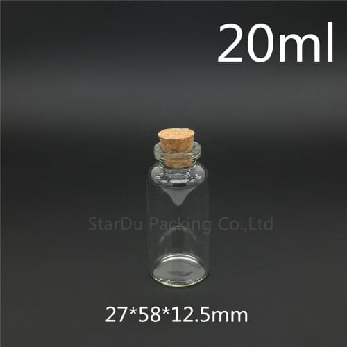 High-quality 48pcs 27*58*12.5mm 20ml Wishing Glass Bottle with Cork ,20cc Glass Vials Display Bottles Wholesale cork bottle