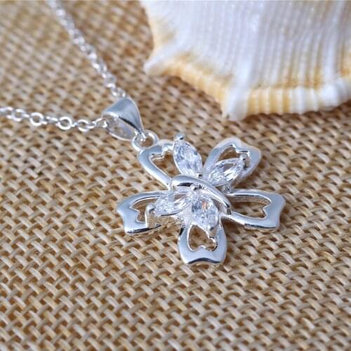 WQQCR Fashion Wholesale 925 Flower Shape Zircon Fashion Necklace Pendant Mother Mother Valentines Day Holiday Gift + Necklace