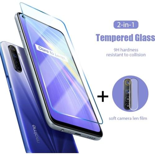 2IN1 tempered glass for realme 7 6 5 3 2 pro 9H screen protector soft camera lens films for Realme 6s 6i 7i 5i 5s 3i Pro Global