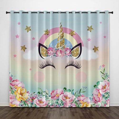 Cute Unicorn 3D Printing Blackout Curtain Bedroom Living Room Home Decoration for Kids Children Boys Girls