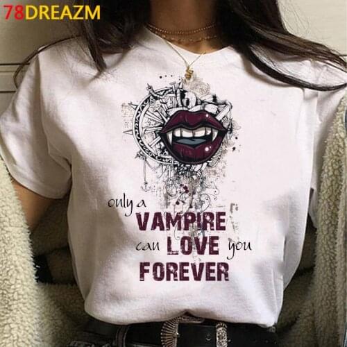 The Vampire Diaries top tees women grunge plus size print white t shirt vintage clothes graphic tees women