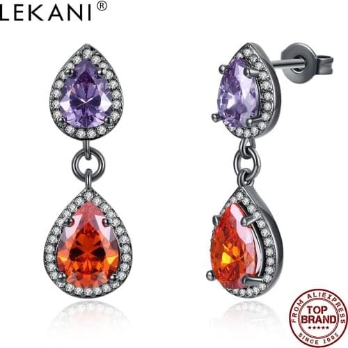 LEKANI Romantic Drop Earrings For Women Water Drop Two Color 5A Clear Cubic Zircon Earring Anniversary Fashion Jewelry On Sale