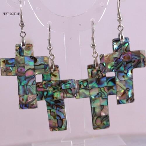Free Shipping New without tags Fashion Jewelry Cross New Zealand Abalone Shell Dangle Earrings 1Pair RU169