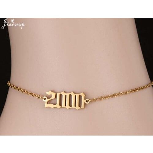 Jisensp Punk 1980-2000 Birth Year Anklet Stainless Steel Leg Bracelet Fashion Jewelry for Women Birthday Gift Cheville femme