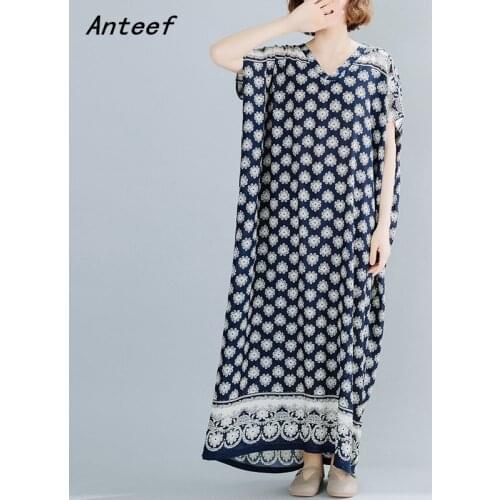 Cotton satin plus size vintage floral women casual loose long summer beach dress elegant clothes 2021 ladies dresses sundress