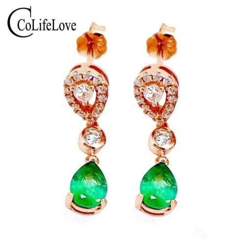 100% real emerald drop earrings for young girl 4 mm*6 mm Zambia emerald earrings solid 925 silver emerald jewelry gift for wife