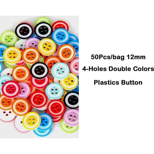 12mm 50pcs 4-Holes Random Mixed Colors Round Plastic Buttons DIY Garment Clothes Sewing Accessories