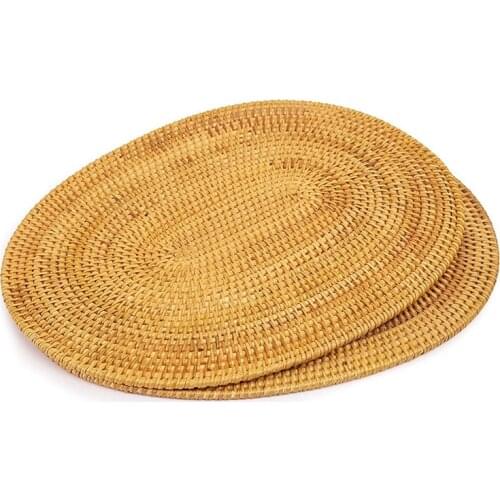 2 Pcs Oval Rattan Placemat,Natural Rattan Hand-Woven,Tea Ceremony Accessories,Suitable for Dining Room, Kitchen,Etc