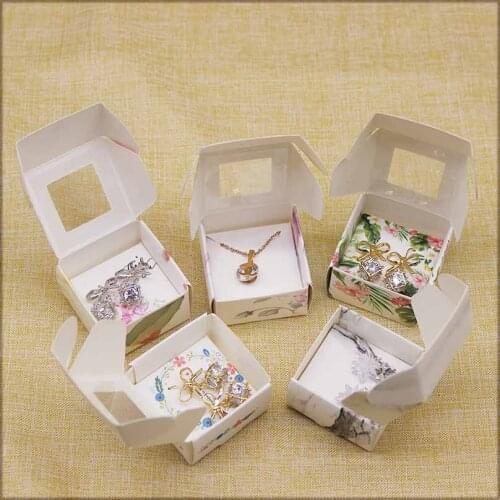 20set Newest Paper jewerly necklace pendant earring package box with window DIY Thank you flower jewelry ring package box