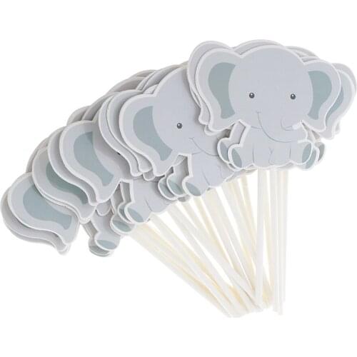 24pcs Cartoon Elephant Cupcake Picks Cake Toppers Party Wedding Baby Shower Bridal Decor Kids Children Birthday Party Supplies