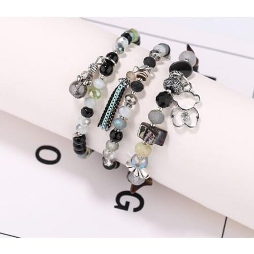 3pcs/set Handcraft Boutique Fashion Multilayer Crystal Stone Beads Strand Bracelets Tassel Bangles Pulseras Womens Boho Mujer