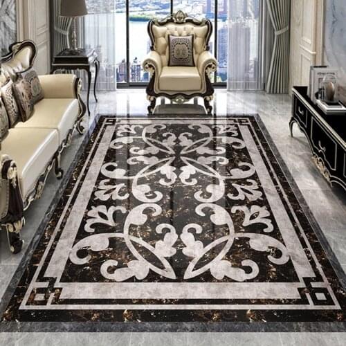 Custom 3D Floor Mural Stickers European Style Marble Carpet Pattern Living Room Bedroom Floor Decoration Wallpaper Waterproof