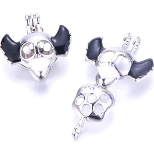 5pcs Skull Bird Head Pearl Cage Locket Pendant Jewelry Making Bead Cage Aromatherapy Essential Oil Diffuser Box For Oyster Pearl