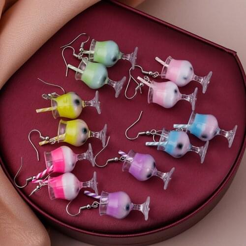 6 Color Cute Goblet Fruit Juice Dangle Earrings for Women Cartoon Resin Drop Earrings DIY Children Jewelry Party Gifts