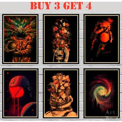 Abstract Galaxy&Astronaut Poster Kraftpaper Poster Art Painting Fancy Wall Sticker 42X30cm