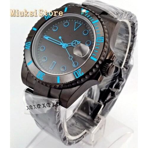 Bliger 40mm black PVD case sapphire glass black sterile dial date window ceramic bezel automatic mens top mechanical watch