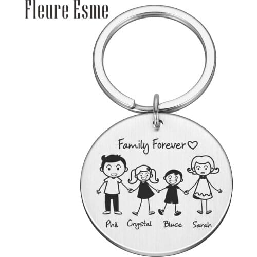 Personalized Family Keychain Gifts Custom Mom Dad Daughter Son Pet Key Chain Engraved Stainless Steel Mother Father Kids Keyring