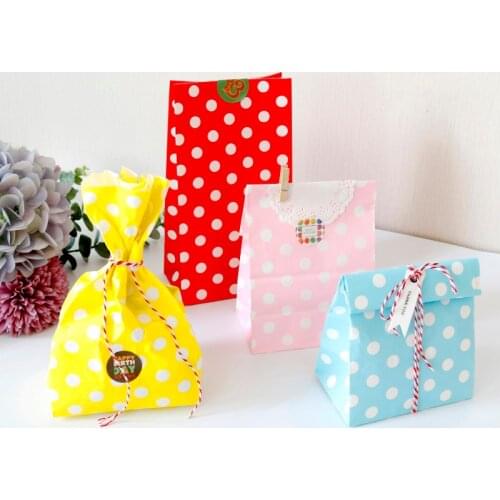50pcs Candy Gift Paper Bag Colorful Polka Dot Zigzag Paper Bags Wedding Party Favor Bag Decoration Packaging Bag DIY Cookie Bags