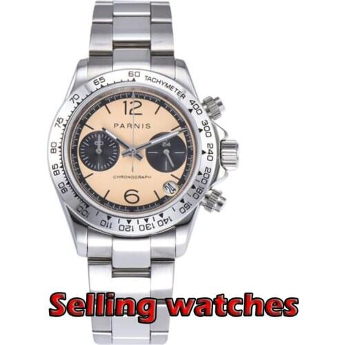 Men Quartz Watches 39mm PARNIS luxurious clock sapphire crystal deployment clasps full Chronograph quartz mens watch