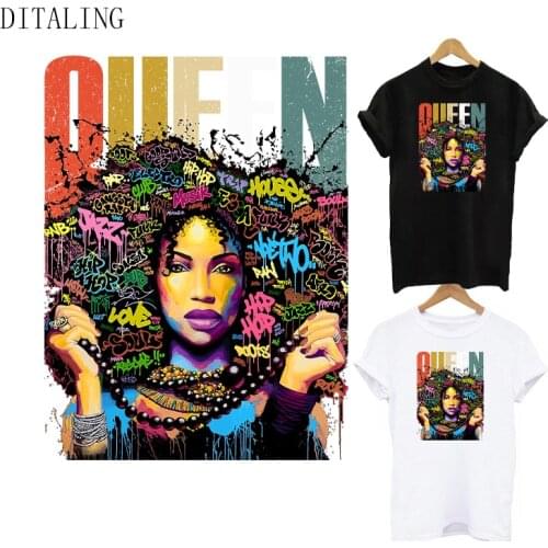 Black Queen Sticker On Clothing Heat Transfer Patch For T-Shirt Jacket DIY Washable Applique On Clothes Black Girl Melanin Patch