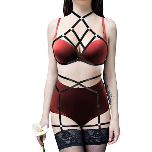 Black Bondage Hollow Women Halloween Clothing Retro Style Harness Bra Sexy Lingerie Full Body Bondage Gothic Cage Waist Garters