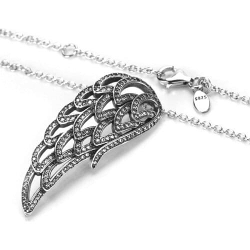 Angel Wing Feather Clear CZ Necklace 925 Sterling Silver Jewelry,Women Pendant Necklace For Fashion Women Jewelry Gifts