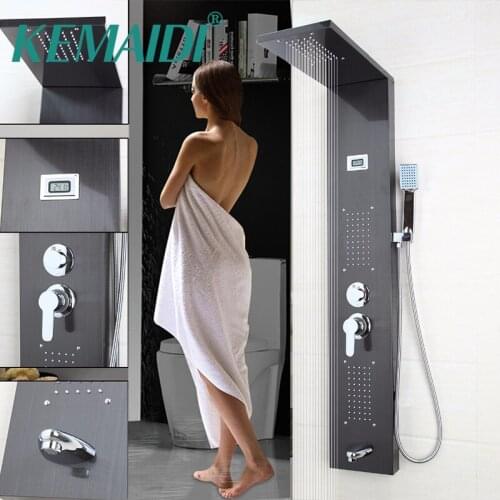 KEMAIDI Shower Column With Massage Jets Solid Brass Bathroom Rainfall Shower Head W/Hand Sprayer Faucet Shower Panel Faucets