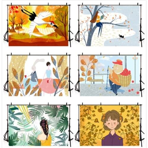 DAWNKNOW Cartoon Autumn Leaf Forest Photography Background Backdrop Photocall Children Shoot Tapestry Photo Studio Wallpaper