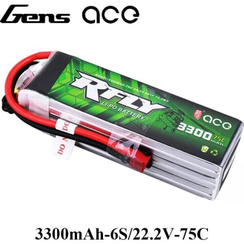 Gens ace RFLY 3300mAh 6S 22.2V 75C Max 150C Lipo Battery with XT60 Dean T Plug for Traxxas Boat Heli Fixed Wing Drone Airplane