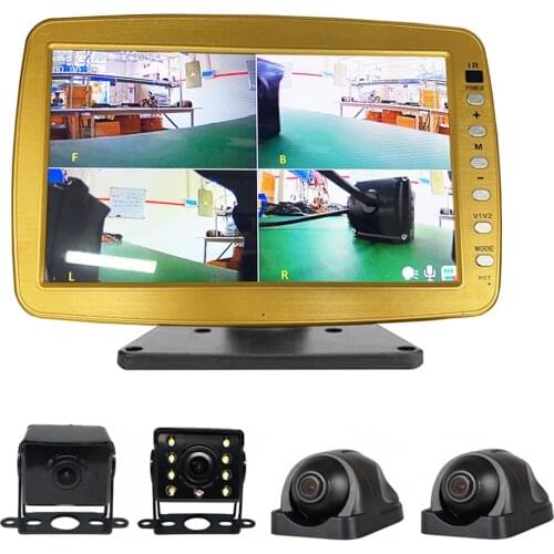 10.1 inch IPS Truck Bus 4CH Vehicle DVR Recorder Parking Monitor with 4 Channels Front Rear Left Right AHD Car Camera 1280x720P