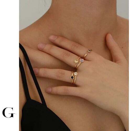 GHIDBK Romantic Colorful Cubic Zirconia Rings For Women Rainbow Shiny Open Wedding Rings Statement Creative Stacking Rings Gift