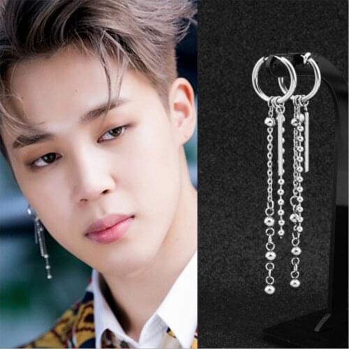 Kpop Jewelry Single Sale Stainless Steel Earrings 2020 New Unisex Long Round Bead Chain Earrings Fashion Boys Girls BT-S588