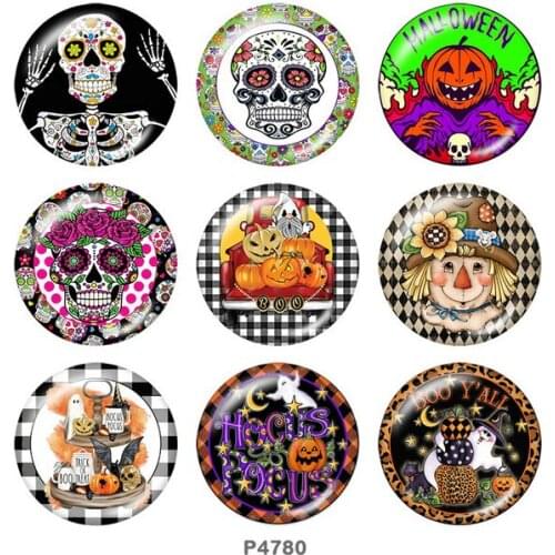 Halloween Skull 12mm/18mm/20mm/25mm/30mm Round glass cabochon flat back Making findings snap button jewelry P4780