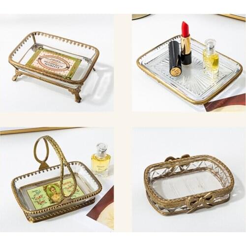 Brass Glass Soap Box Soap Tray Soap Dish Jewelry Tray Storage Trays European Retro Palace Style Home Storage Desktop Ornaments