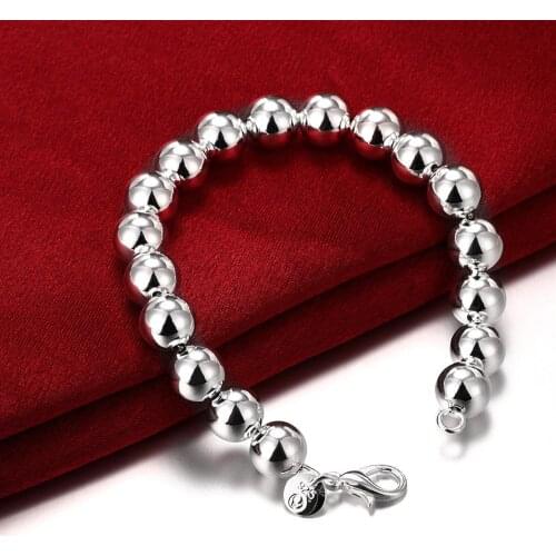 Hot 10mm beads chain 925 sterling silver Bracelets for woman men Retro classic Wedding party fashion Jewelry lady Christmas Gift