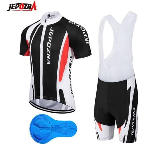 Jepozra Mens Cycling Jersey Set,Biking Short Sleeve Set with 5D Gel Padded Shorts,Cycling Clothing Set for MTB Road Bike