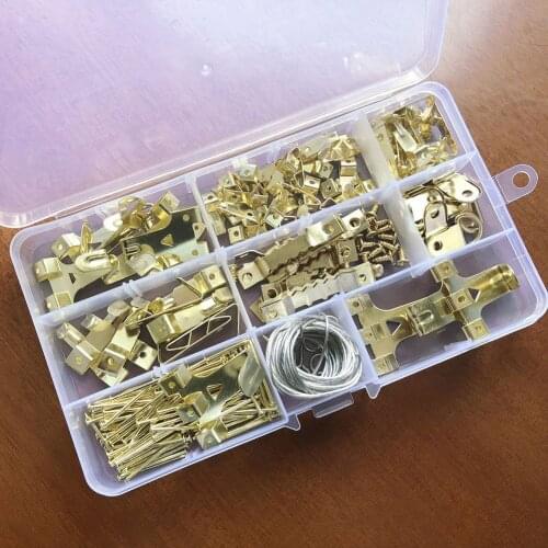 Picture Hangers Kit 220 Pcs Wall Picture Hanging Kit Picture Metal Hanging Hooks Golden Photo Frame Mount Holder Taping Tools