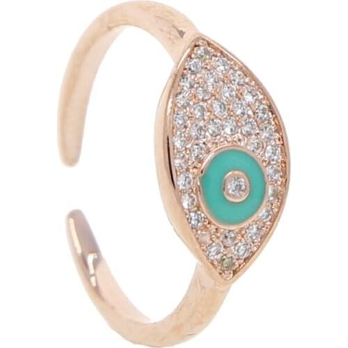 2021New Rose Gold Color Dainty Eye Rings Paved AAA CZ Stone Evil Eye Charm Open Size Adjust Ring For Women Jewelry