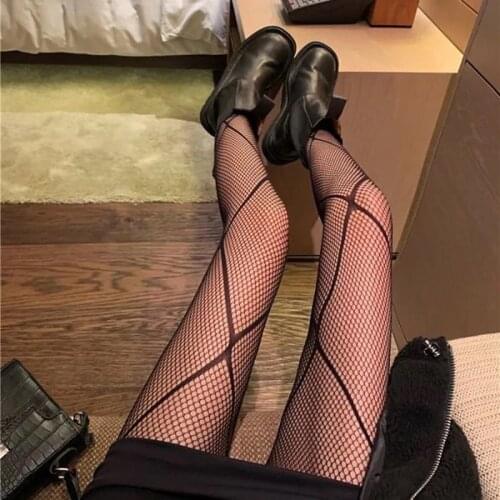 2 pairs New Black Sexy Fishnet Tights Mesh Female Autumn Thin Rhombus Lolita Gothic Pantyhose Beautiful Leg Stockings Big Size