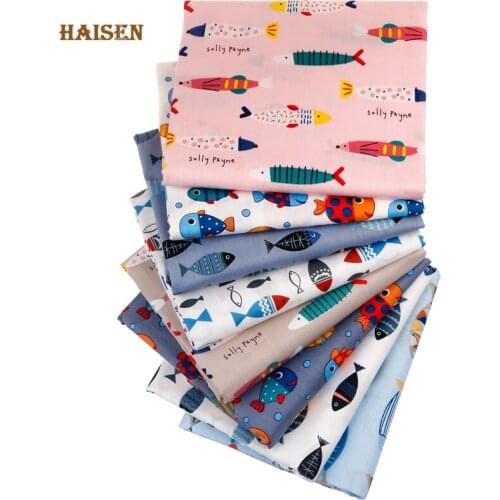 Cartoon Fish Calico,Printed Twill Cotton Fabric,Patchwork Cloth Set,DIY Sewing Quilting Material For Baby&Child,8Pcs/Lot,40x50cm