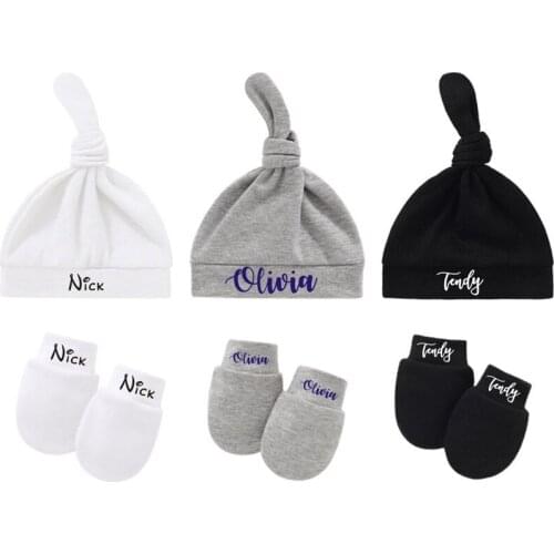 Personalized Baby Hat Baby Gloves Set, Custom Name Baby Hat Gloves Suit, Baby Shower Baotism Pregnant Gifts
