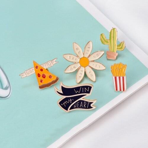 Food category French fries Pizza Plant cactus sunflower Pin Brooch wholesale Backpack Needle Animal Badge Jewelry Free Delivery