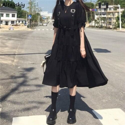 Summer Dress Women Short Sleeve Solid Preppy Style Retro Simple Ladies Clothing Daily Casual Stylish Femme Streetwear Suspender