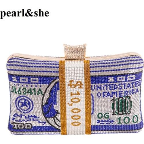 Pillow Girls Bags Money Clutch Rhinestone Purse 10000 Dollars Stack Of Cash Evening Handbags Shoulder Wedding Dinner Bag