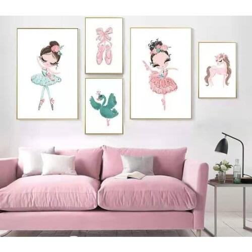 Nordic Ballet Girl Swan Unicorn Sofa Poster Home Decoration Living Room Bedroom Dining Room Frameless Printing Painting Painting