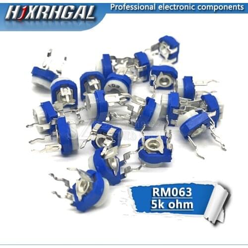 20pcs RM063 RM-063 5k ohm 502 Trimpot Trimmer Potentiometer variable resistor Blue and white potentiomet