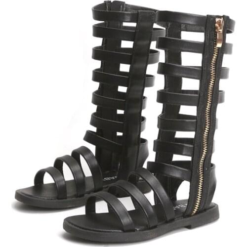 2020 New Real Leather Girls Sandals Suede Leather Children Roman Sandals Bow Female Boots Kids Gladiator Sandals Size 26-37