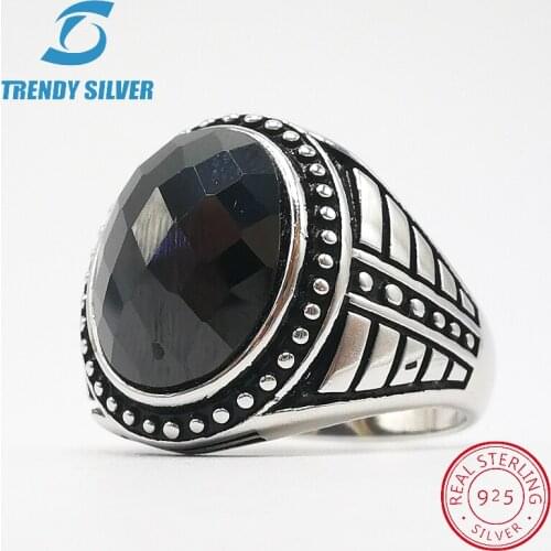 Silver 925 fine jewelry man rings men accessories black CZ oval zircon wholesale high quarlity TRENDY SILVER TCR849-B