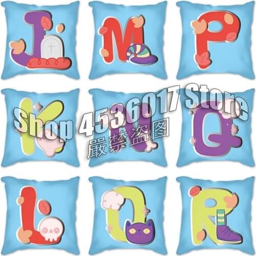 Blue english letters Pattern Decorative Cushions Pillowcase Polyester Cushion Cover Throw Pillow Sofa Decoration Pillowcover