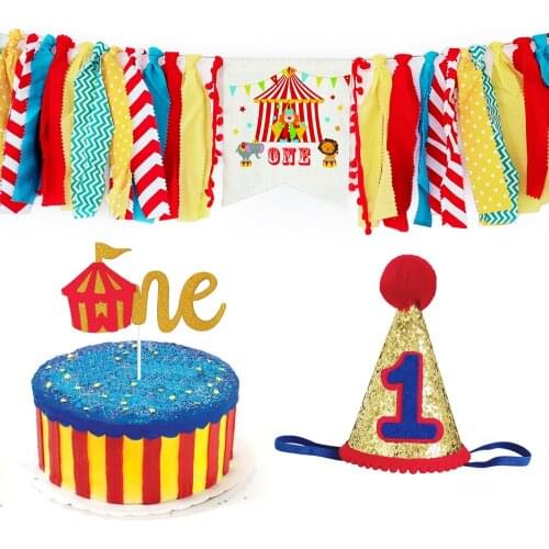 Circus Animal Theme Baby Favor Birthday Party Decor Highchair Banner Cake Topper Flag Supplies